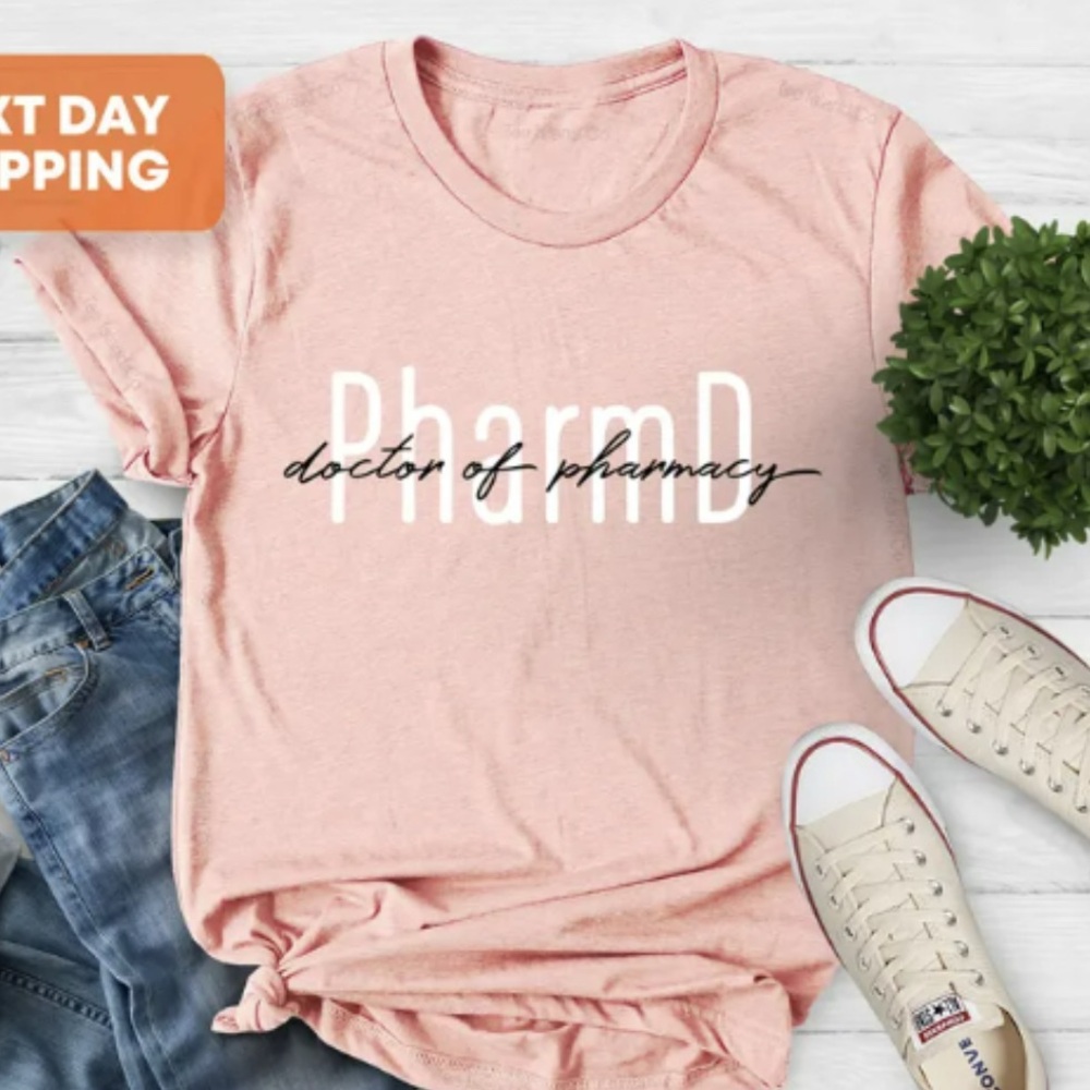 NWOT PharmD, Doctor of Pharmacy T-Shirt, peach heather, unisex Sz M. Brand new!